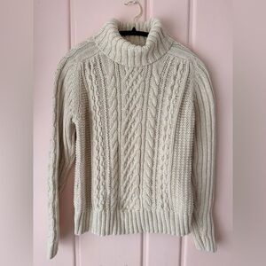 Leo & Nicole Cream Cotton Cable Knit Turtleneck Sweater SzM